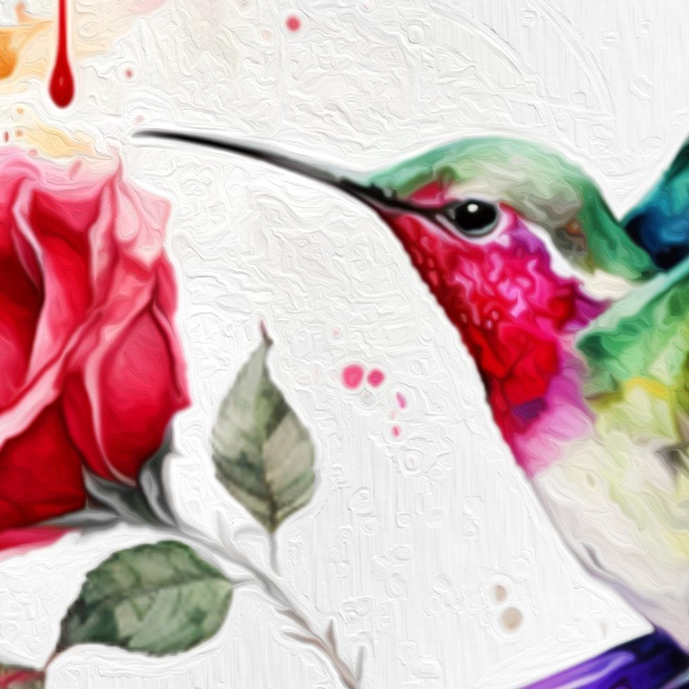Hummingbird Rose Watercolor Oil Painting Art Print - Picture 5 of 6